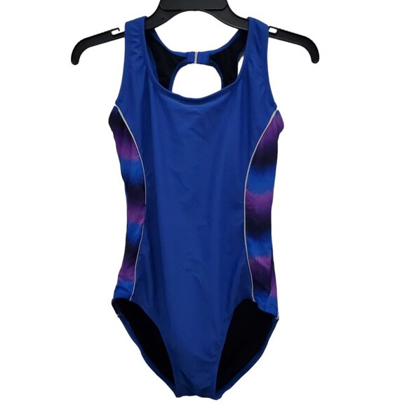 Catalina Women's Blue Purple Colorblock Sporty One Piece Swimsuit Size L (12-14) - Picture 1 of 6